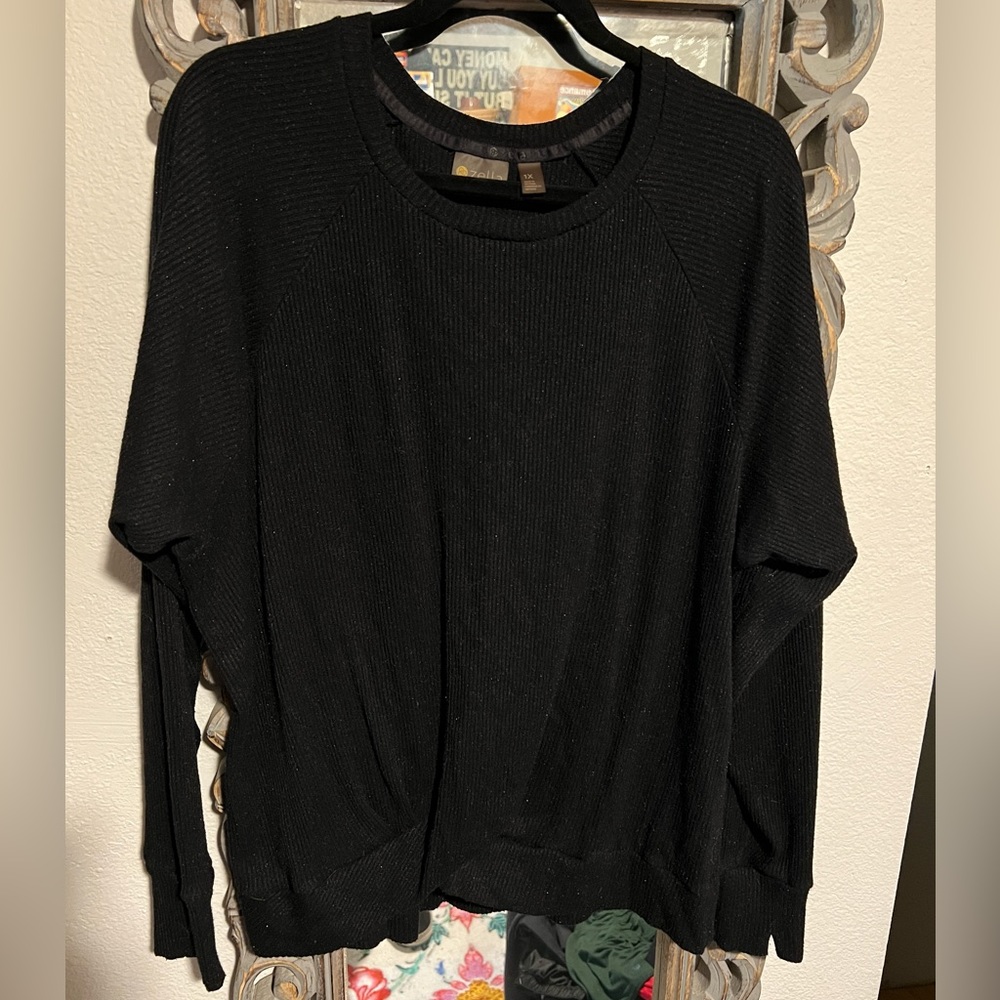 Zella Black Sparkle Criss Cross Waist Long Sleeve Top Size 1X Plus Size